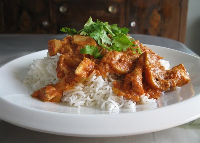 Serve butter chicken over hot basmati rice.