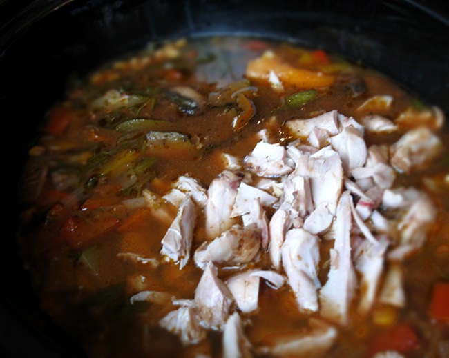 Add the chicken to the bbq chicken soup
