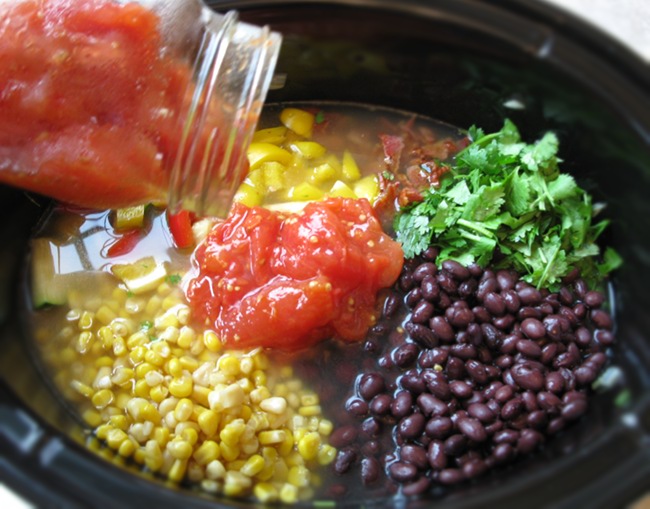  Add tomatoes to the bbq chicken soup