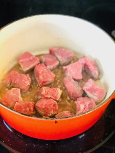 Brown the stew meat over medium -high heat