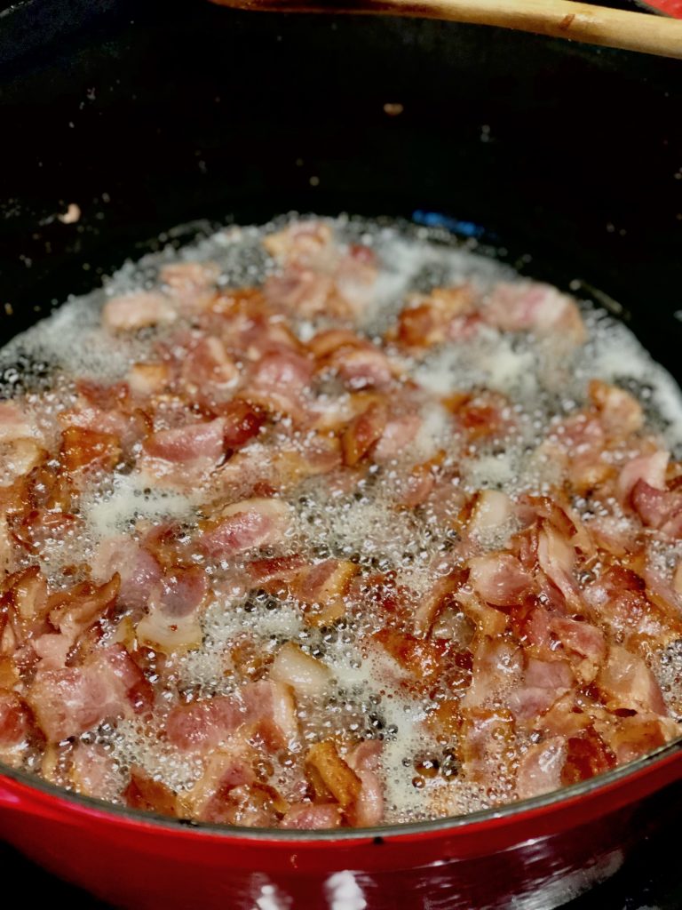 Roasted cream of broccoli soup with bacon