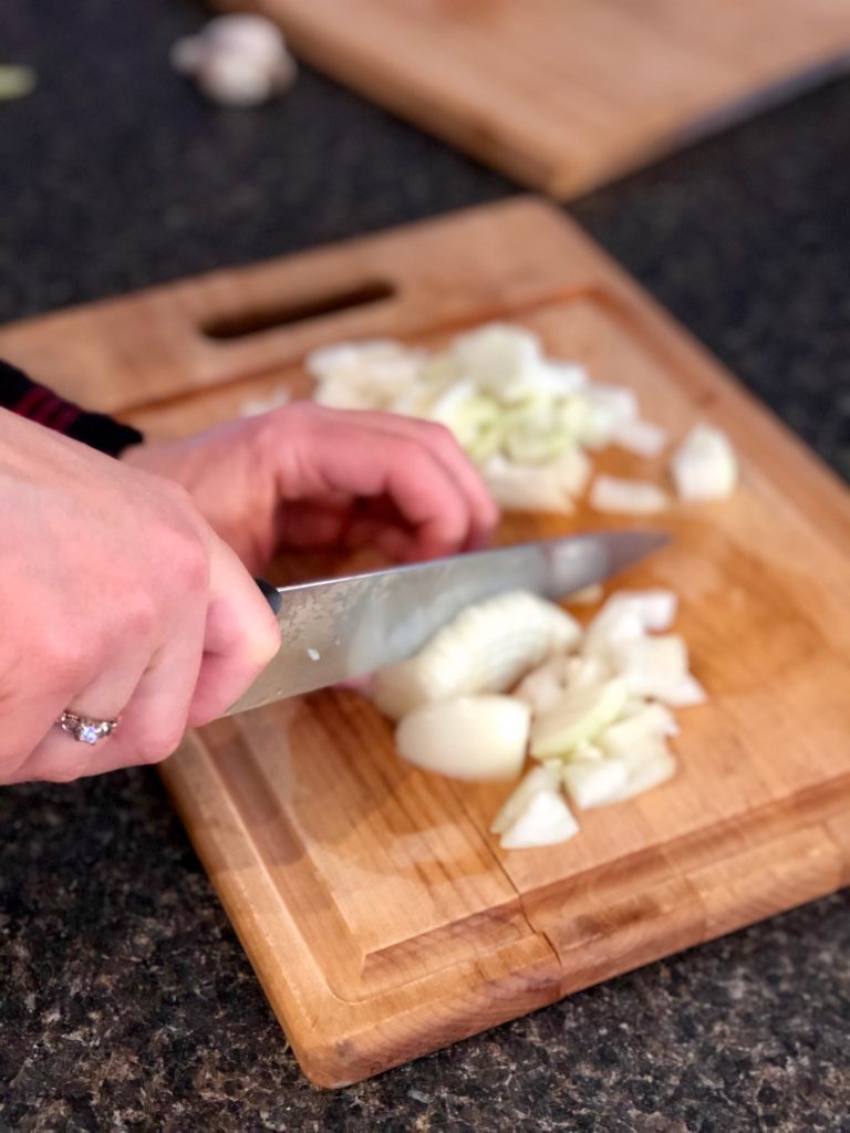 Roasted cream of broccoli soup - cut your onions!