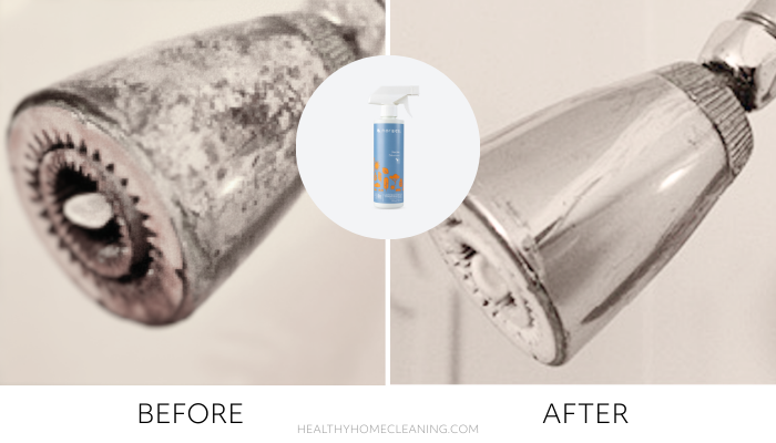 Before & After using Norwex Descaler on a Shower Head