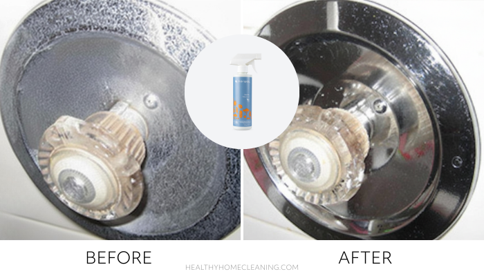 Before & After using Norwex Descaler on a Shower Tap