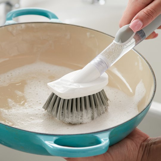 Scrubbing with the Norwex Dish Brush