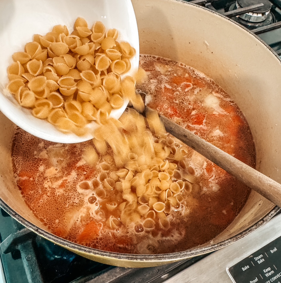 Italian Sausage and Shells Soup - add the shells