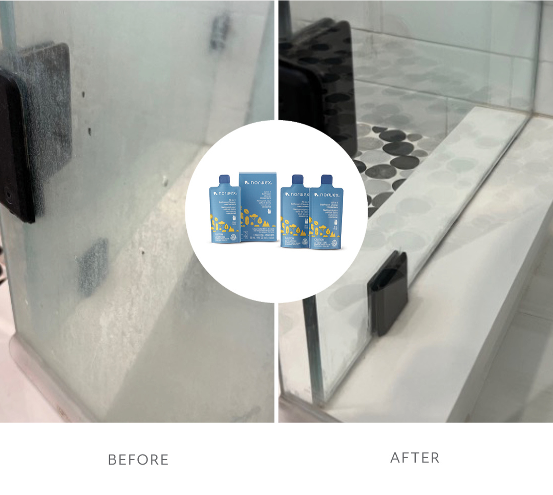 Norwex All-in-1 Bathroom Cleaner for your shower door