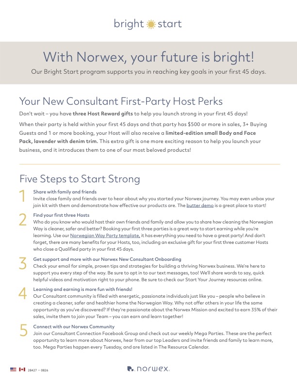 Bright Start program for new Norwex consultants